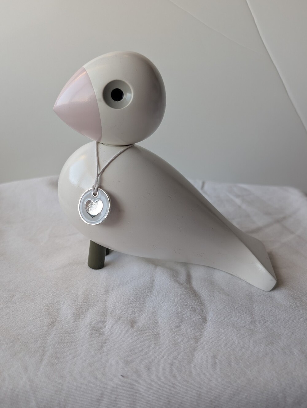 Kay Bojesen Denmark Love Songbird Painted Wood Bird Figurine in White and Pink